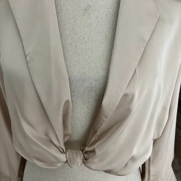 Goldie satin champagne cropped deep V neck blouse size M/L - Picture 4 of 5